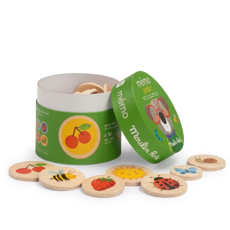 Gioco memory in legno a tema giardino per bambini a partire dai 2 anni